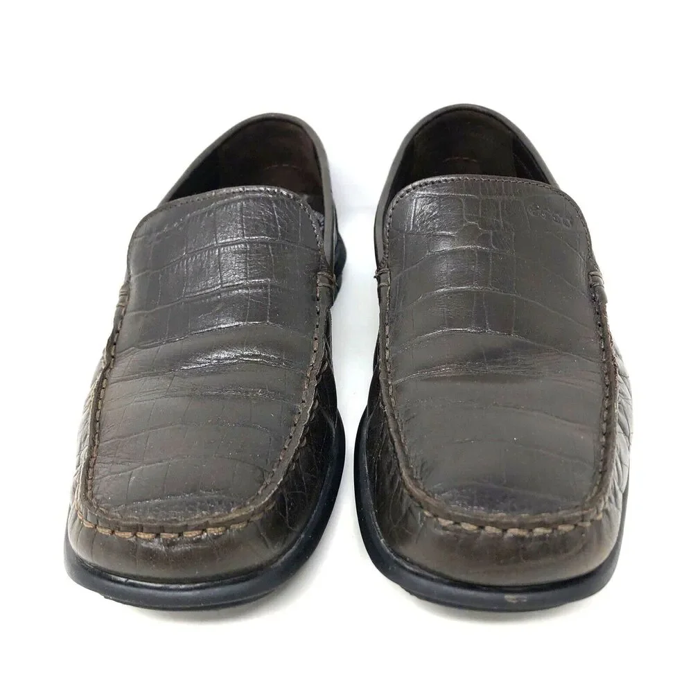 Ecco Leather Croc Embossed Driving Loafers Mens Sz 7.5 Euro 41 Preppy Ivy League